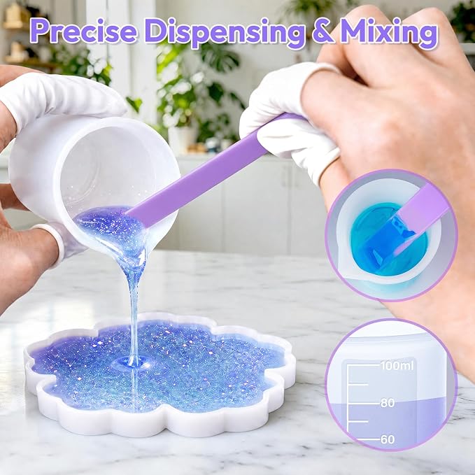 HeyClear Silicone Measuring Cups Kit for Epoxy Resin 250&100ml Mixing Cups | Resin tools with Mats, Stir Sticks, Dropper Pipettes, Finger Cots for Epoxy Resin Crafting, Resin Molds, Jewelry Making