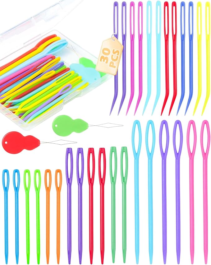 FIVEIZERO 48 Pcs Yarn Needles Set, Assorted Bent Tapestry Needles Weaving Needles Darning Needles with Large Eye, Plastic Blunt Knitting Needles for Sewing Crochet