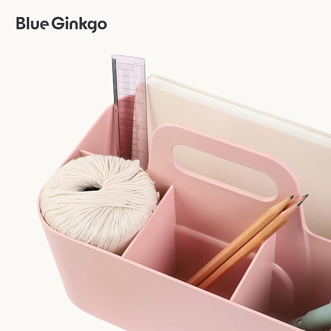 BLUE GINKGO Stackable Organizer Caddy, Rectangle, Pink, Made in Korea