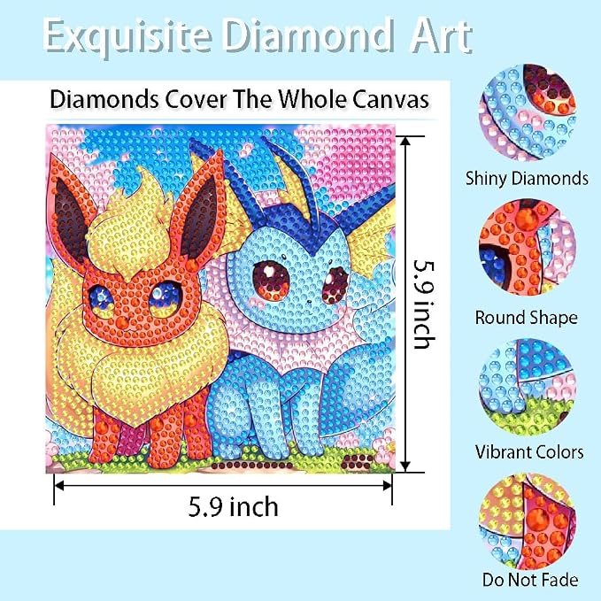 Fuinkqe Diamond Art Kits for Kids with Frame, Cartoon Diamond Painting Kits for Kids Ages 4-8-12, Easy Kid Gem Mosaic Kits with Beautiful Package for Gift Home Wall Decor (7x7 inch)
