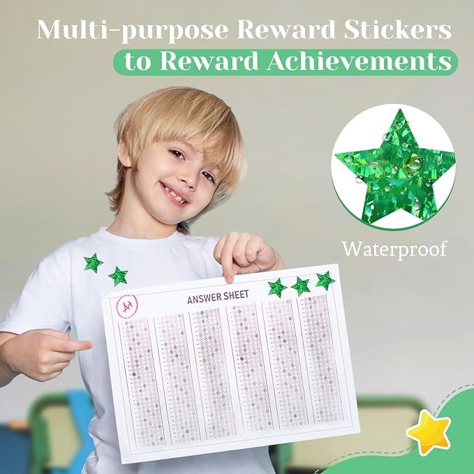 Imeepa 500PCS Holographic Sparkly Green Star Stickers, 1" Reward Labels