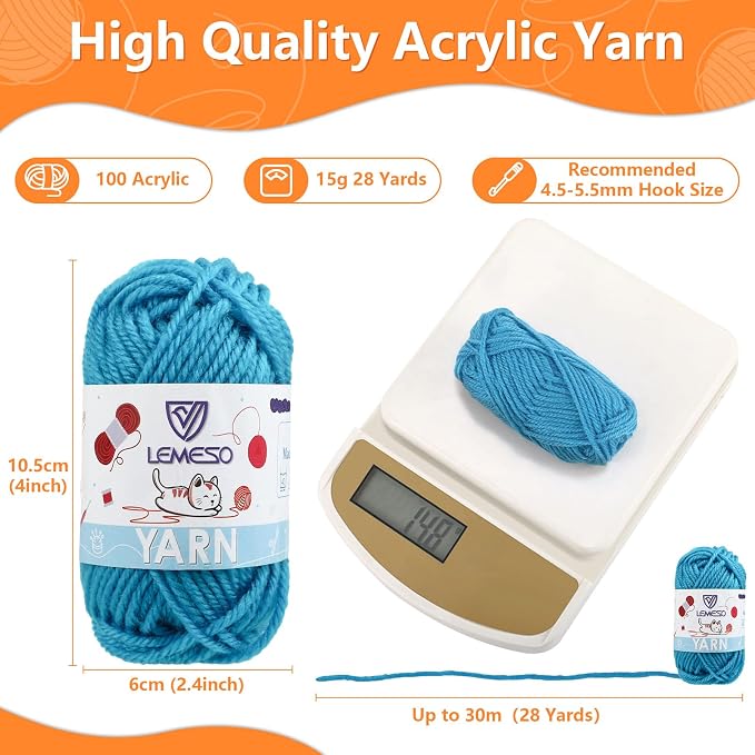 Yinsun 12 Crochet Yarn for Crafts, Mini Acrylic Yarn for Beginners (12x15g) | 12 Colors Yarns, Yarn Bulk, Rainbow Colors, for Starters, Knitting Crochet Crafts, estambres para tejer a crochet