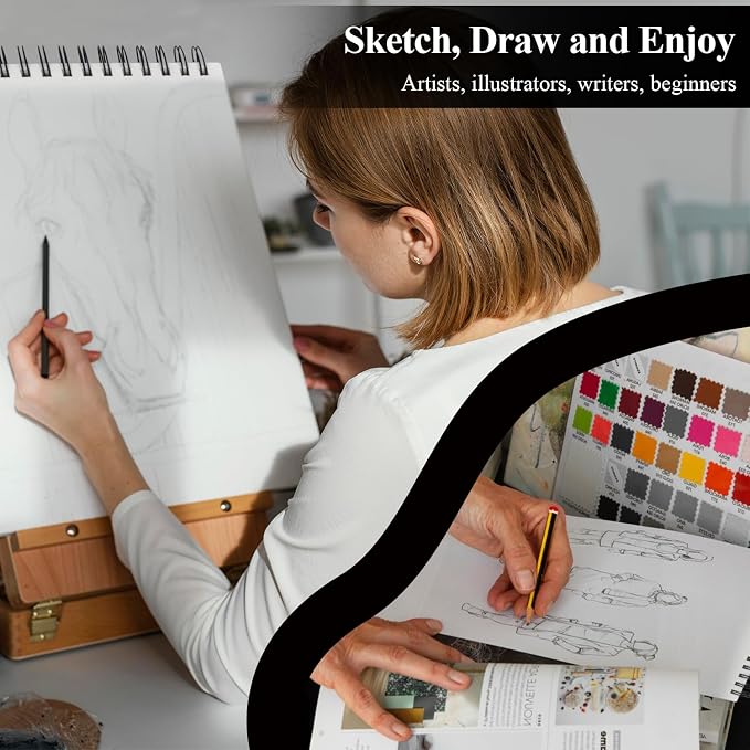 Sketch Book 8.5" x 11", 100 Sheets Hardcover Sketchbook, 68 lb /100 GSM Drawing Paper for Kids, Top Spiral Sketch Pad for Kids, Classroom Must Haves, Art Supplies for Adults.