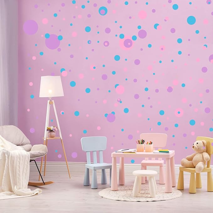 Zonon 264 Pcs Polka Dot Wall Stickers Circles Removable Lilac Pink Blue