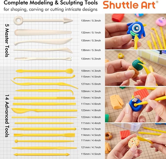 Shuttle Art 82 Colors Polymer Clay Kit, Oven Bake Clay for Kids, 19 Sculpting Tools, 16 Accessories, Non-Toxic, Non-Sticky DIY Crafts for Kids Adults