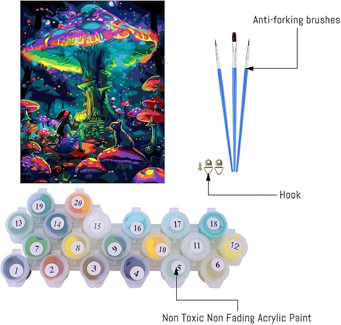 Paint by Numbers Kit for Adults,Magic Mushroom Paint by Number 16x20 In | Paint by Number for Beginner,Adult Paint by Number,HD Color Canvas,DIY Tool Kits,Stress Relief Craft,Great Gift,Without Frame