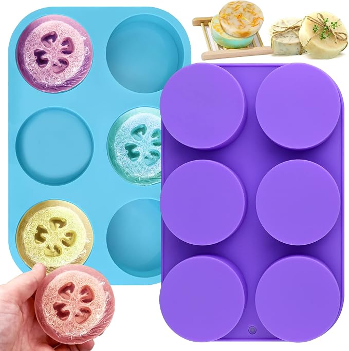 Big Round Silicone Soap Molds, 3 Inch Cylinder Silicone Mold | 6-cavity cylindrical silica gel mold is used to make loofah soap shower steamer bath bomb lotion stick chocolate DIY Crafts