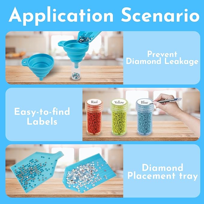 Tavolozza Fine Arts Diamond Painting Storage Containers, 120 Slots Diamond Painting Accessories and Tools with Jars for Beads, Portable Diamond Art Organizer Case, Diamond Art Kit Storage Box, Blue