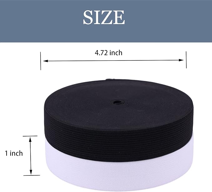 XKDOUS Elastic Band for Sewing, 1 Inch 28 Yards, 2 Roll,Black and White