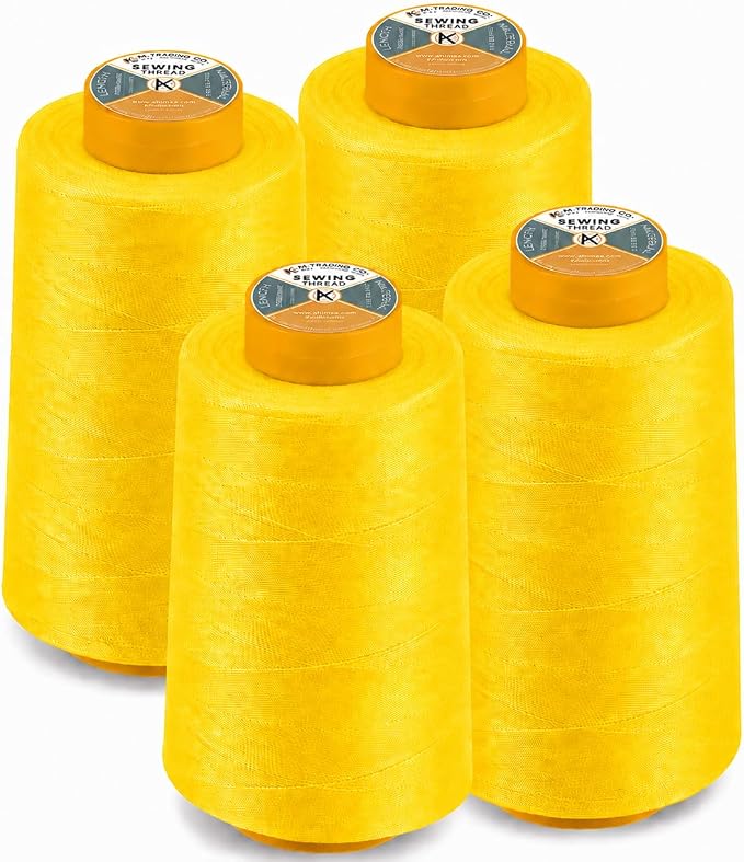 AK TRADING CO. 4-Pack Dark Yellow All Purpose Sewing Thread Cones (6000 Yards Each) of High Tensile Polyester Thread Spools for Sewing, Quilting, Serger Machines, Overlock, Merrow & Hand Embroidery