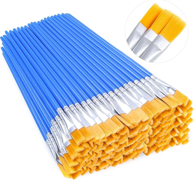 100Pcs Small Paint Brushes Bulk, Anezus Flat Top Acrylic Classroom Brush for Kids Mini Paint Brushes for Touch Up Crafts Detail Painting