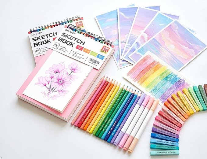 Sketchbook for Girls 9x12, 2 Pack Cute Pink Sketch Book for Teen Girls | 200 Sheets Spiral Drawing Pad, 68lb Acid-Free Erasable Paper Sketch Book for Women Teens, Art Supplies Gift Set