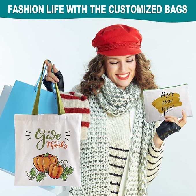 30-Pack Sublimation Blanks Tote Bags, 15 Canvas Tote & 15 Makeup Bags | customized handle colors, reusable heat transfer blanks, Ideal for DIY Crafts, business Ads & Christmas for women, men