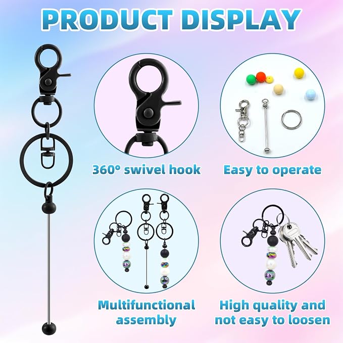 40 Pcs Beadable Keychains Bulk Kit – DIY Keychain Making Supplies with Metal Blanks for Crafts, Jewelry, Charms, Custom Projects – Blank Chain Bars for Beaded Keychain Design (Black)