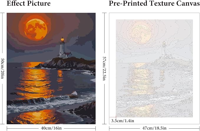 Fountor Moon Paint by Numbers Kit for Adults Beginner 16x20 Inch | DIY Acrylic Painting by Numbers Lighthouse, Without Frame Canvas, Stress Relief Craft Kits, For Home Decor Gift