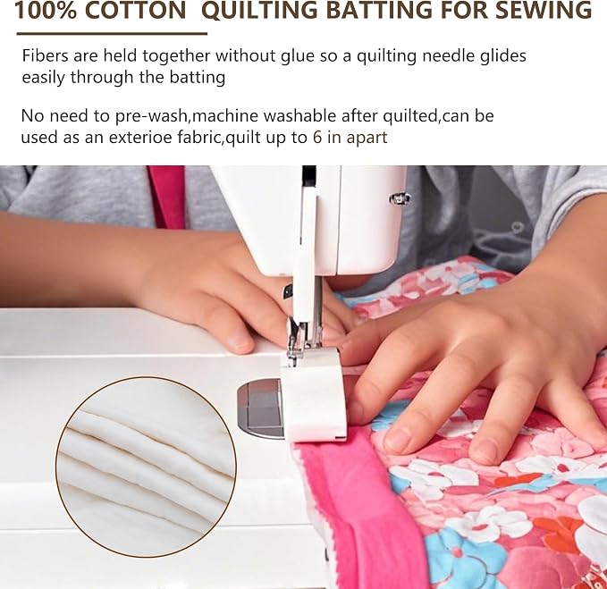 RRKTP Natural Cotton Batting for Quilting,48" x 5Yards Batting for Quilts, Microwave Safe for Bowl Cozies,Cotton Lightweight Lining for Potholders Quilting, Batting for Sewing Handmade Quilts&DIY