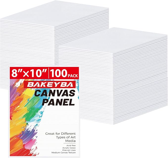 100 Pack 8x10 Inch Flat Canvas Boards for Painting, Canvas Panels | 100% Cotton White Blank Art Supplies for Acrylics Oil Gouache Tempera Paints