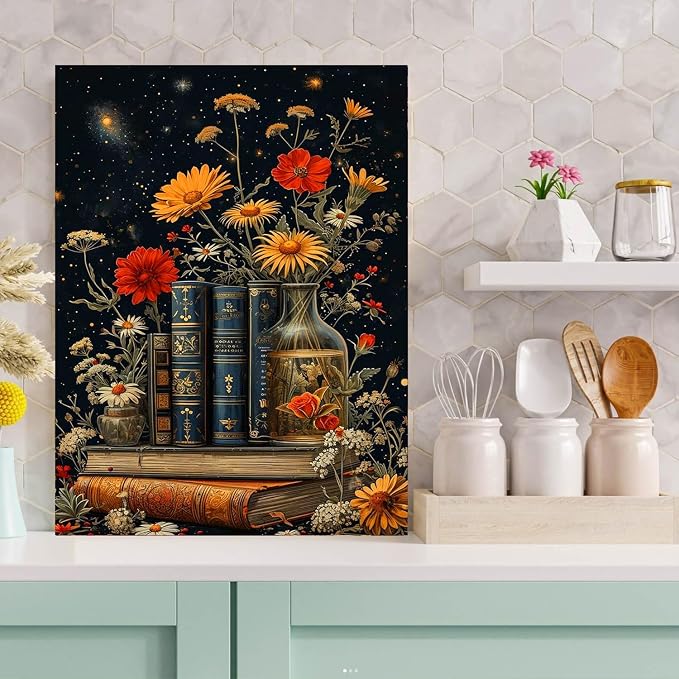 Square Drills Diamond Painting Kits, Book Floral Diamond Art Square 12x16in | Book Flowers Diamond Painting Kit Square Drill, 5D Flower Diamond Art Square Drills Kits for Aldults Home Decor Gifts