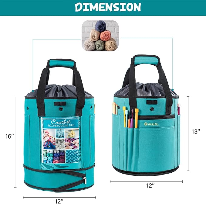 MYBAGZING Expandable Crochet Organizer - Yarn & Crochet Tote with Drawstring Closure - Ideal Gift