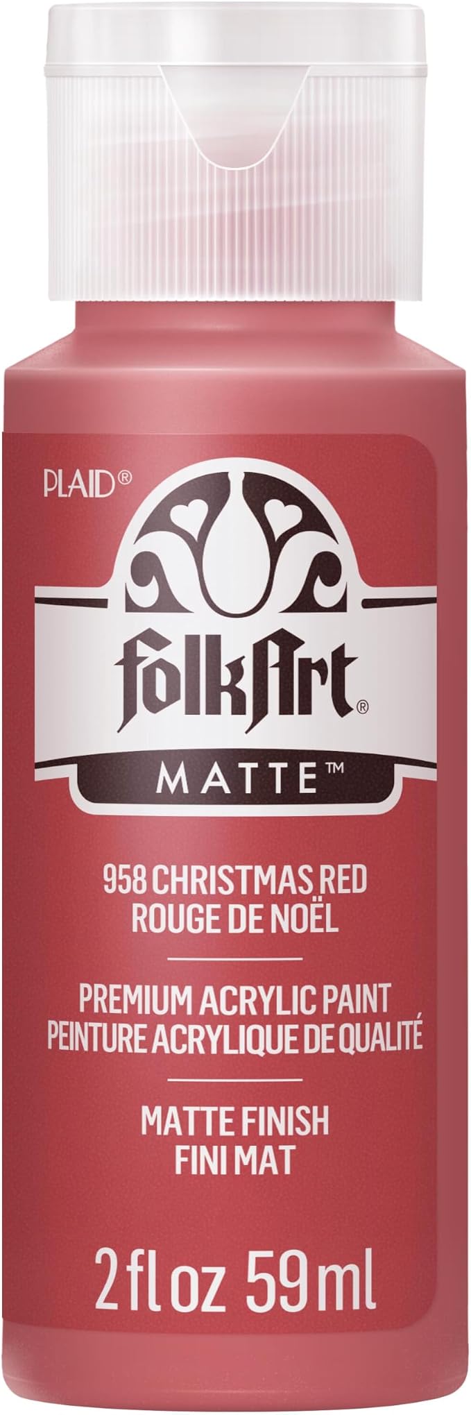 FolkArt Acrylic Paint in Assorted Colors (2 oz), 958, Christmas Red