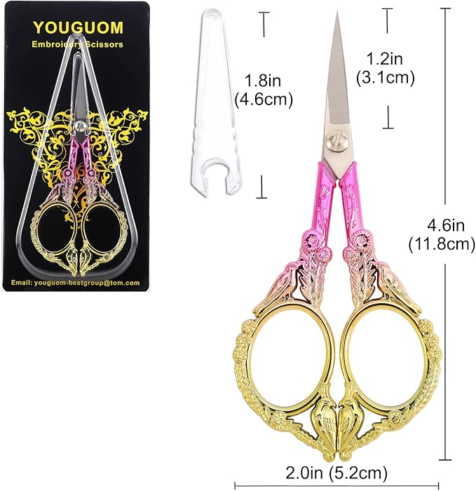 YOUGUOM Sewing Embroidery Scissors, Small Precision Shears | 4.6in, Pink, Sharp Tip for Craft, Needlework, Cross Stitch, Yarn, Paper, Thread Cutting, Cute Bird DIY Kit, with Cover