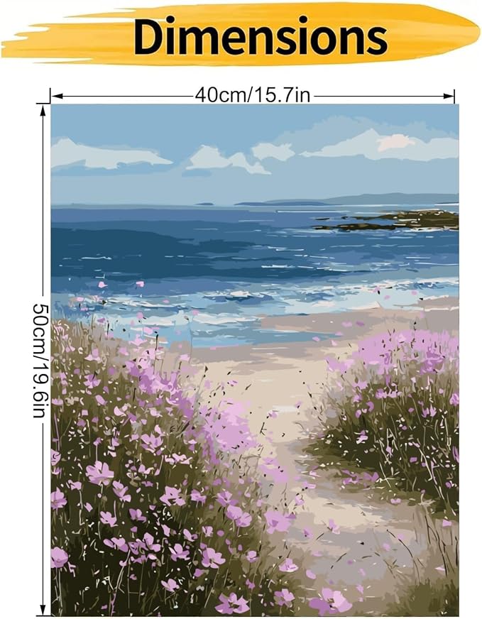 Beach Wildflower Paint by Numbers Kit for Adults Beginner 16X20 inch | Adult Paint by Number Kits on Canvas, DIY Acrylic Oil Easy Painting by Numbers for Home Wall Decor (Without Frame)