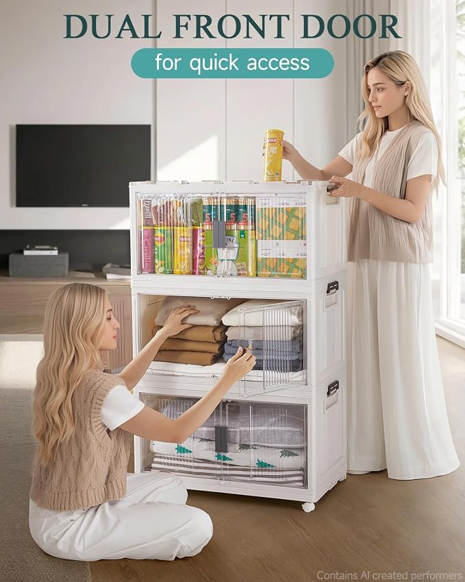 OlarHike 97QT Storage Bins with Lids for Closet, Office, Shelves, 4 Pack | Multi-Lid, Lockable Stackable, Large Capacity, Doors & Wheels, Garage, School, Foldable Containers & Organizers, Warehouse