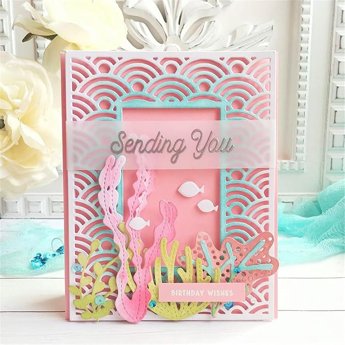 Cutting Dies 3D Background Frame Metal Stencils Scrapbooking Tools DIY Craft Carbon Steel Embossing Template for Paper Card Making Album Arts Supplies (Frame 2-Scale Celebrate 11.1x14.3cm)
