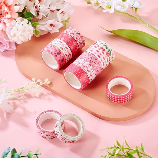 12 Rolls Pink Cherry Washi Scrapbook Tape 15mm Bible Tape Set