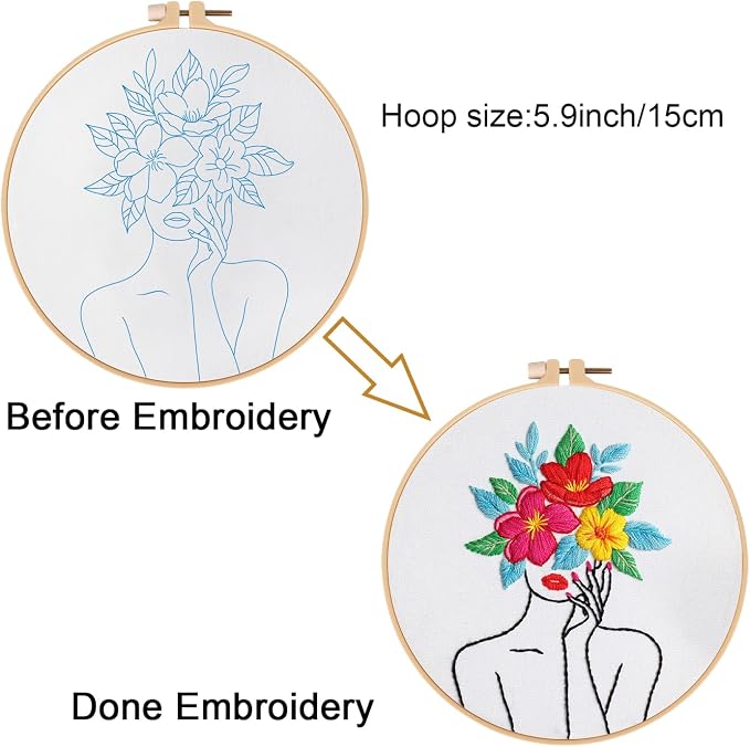 Louise Maelys Flower Woman Embroidery Kit for Beginners DIY Gift Set | Cross Stitch Kits with Complete Set for Creative Hobbies, Needlepoint Kit for Adults to Enjoy DIY Crafts and Home Decor