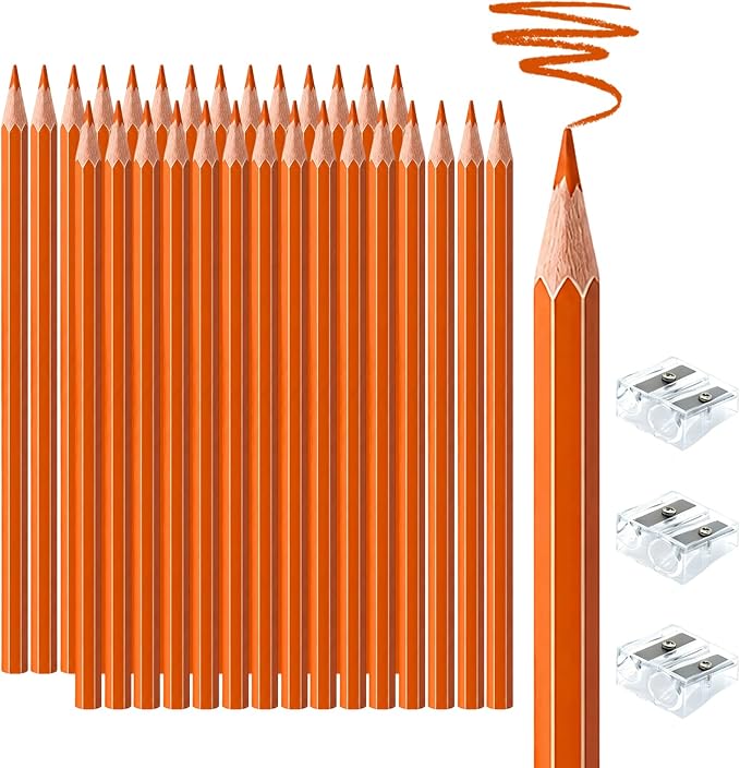 30 PCS Orange Colored Pencils, Pre-sharpened Professional Wooden Art Pencils Set for Artists Painting | Premium Drawing Sketching Supplies