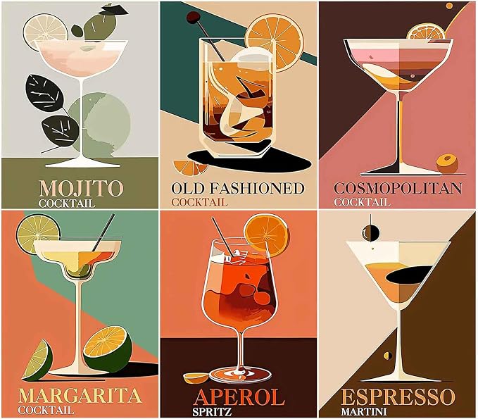 6 Pack Diamond Art Kits for Adults Beginner Cocktail Diamond Painting