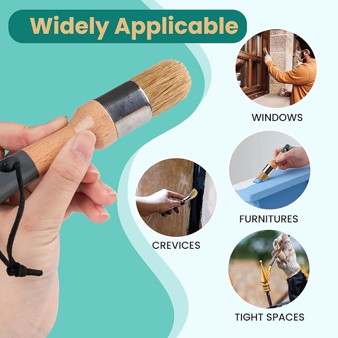 Mister Rui Chalk Wax Paint Brush, 3pcs, Chalk Paint Brushes for Furniture, Small Wax Brush for Acrylic Paint, Milk Paint, Natural Bristles Stencil Brushes, No Shedding (Pack of 2)