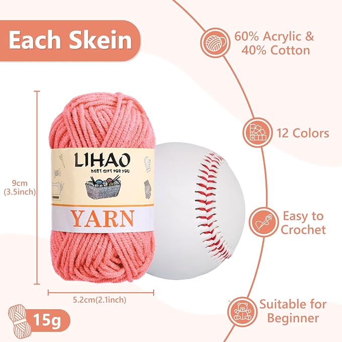 Yinsun 12pcs Acrylic Crochet Yarn Bundle, 12 Colors Starter Yarn (12x15g) | Mini Yarns, Milk Cotton Yarn, Multi Color Crochet Yarn, Knitting & Crochet Crafts, for Adult