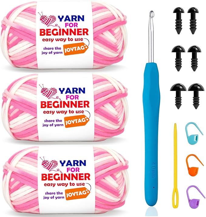 3 Pack Rainbow Beginner Crochet Yarn for Crocheting and Knitting Multicolor Cotton Crochet Yarn for Beginners(Pink Variegated)