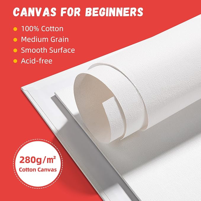 Simetufy 12 Pack 5x7 Inch Small Flat Canvas Boards for Kids Painting | Gesso Primed Acid-Free 100% Cotton Blank Canvas Panels, Non Toxic