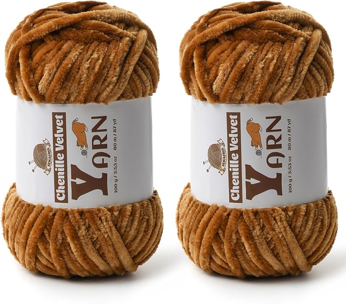 Chenille Crochet Brown Yarn 2 Pack
