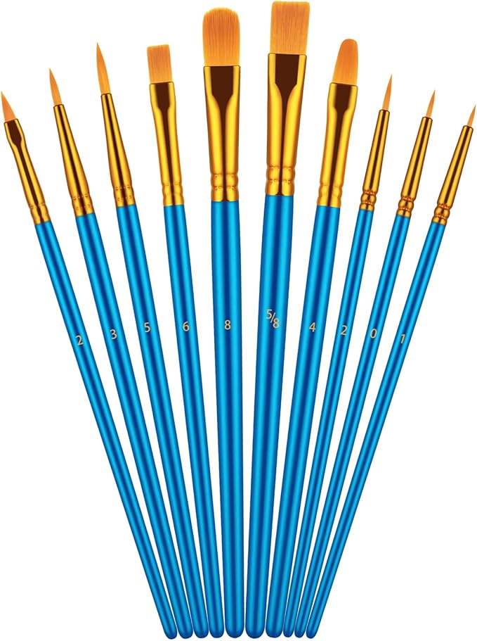 Artstorys 10Pcs Paint Brush Set, Small Round Detail Tips, Blue | Made with nylon hair & wooden handles. Ideal for acrylic, oil & watercolor, canvas, rock & face painting, adult art supplies