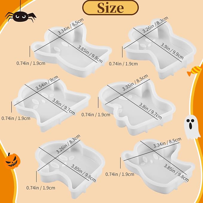 Halloween Candle Molds, Set of 6 Funny Little Ghost Making Molds | Different Spooky Ghost Silicone Molds for Candle Making, Handmade Soap, Resin Crafts, Tealight Decor, DIY Plaster Gift