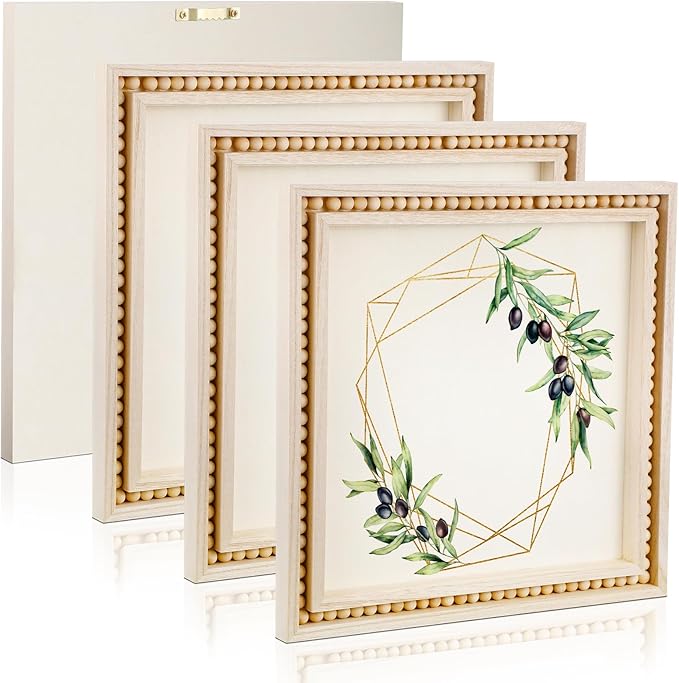 Wenqik 4 Pack Beaded Wood Panels Boho Style Wood Canvas Board Unfinished Wooden Panel Boards for DIY Crafts Painting Pouring Drawing Art Projects(8 x 8 Inch)