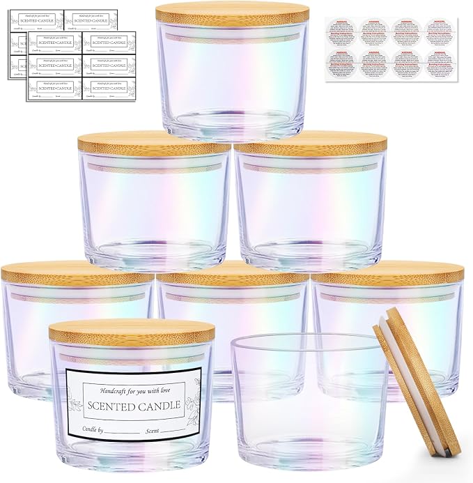 CONNOO 8 Pack 12 oz Iridescent Glass Wide Mouth Candle Jars
