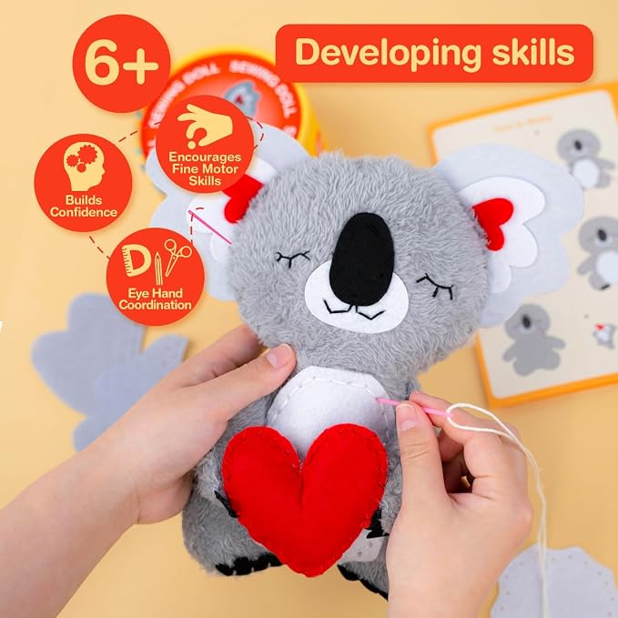 Avenir My First Sewing Kit for Kids 6-8, Koala Stuffed Animal Craft Set