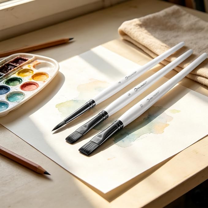 ROLLINGDOG 3PC Artist Paint Brush Set | Flat brush #10,,Filbert brush #6,Round brush #4