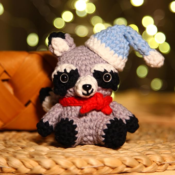 CrochetBox Crochet Kit for Beginners Adults - Raccoon Starters Crochet Kit, Beginners Crocheting Kitting for Adults Teen, Craft Gifts with Crochets Yarns, Hook, Step-by-Step Video, Instruction