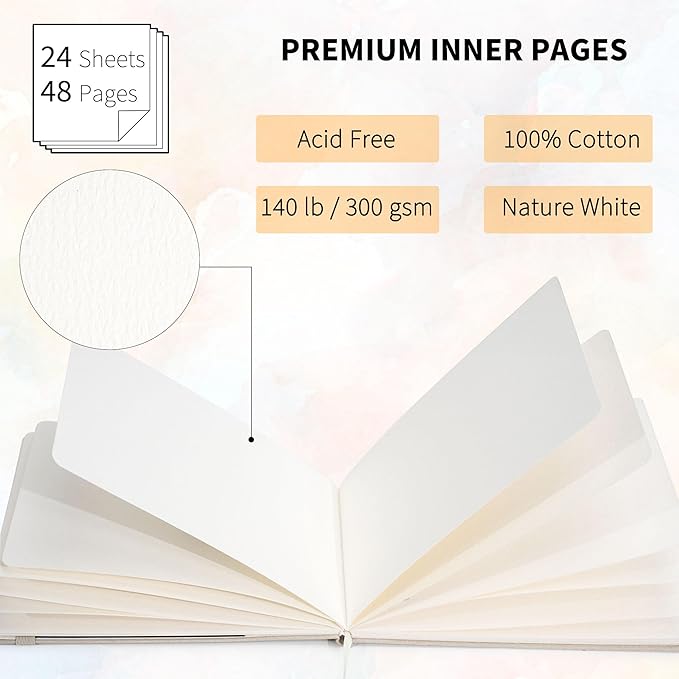 Yopih Artists Premium Linen Watercolor Sketchbook 5.5 x 5.5 in Navy