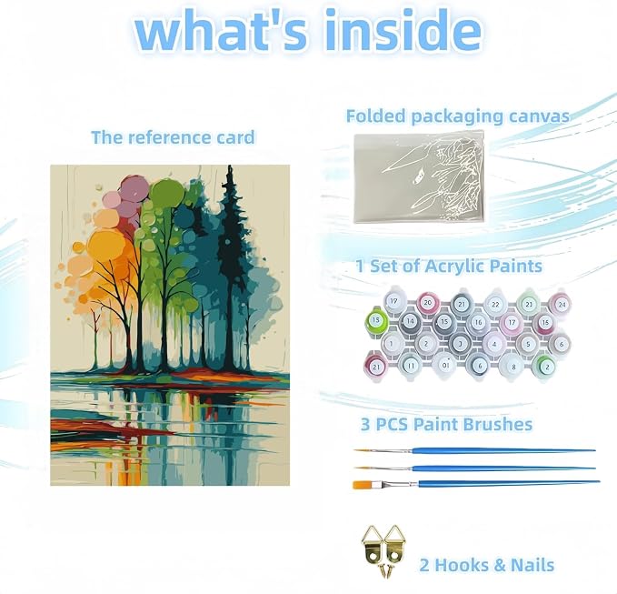 DOTSTART Paint by Numbers Kit for Adults,Rainbow Trees Paint by Number Kits | Paint on Canvas,Lake Painting by Numbers Easy Oil Painting,for Home Wall Decor 11.8X15.7 inches