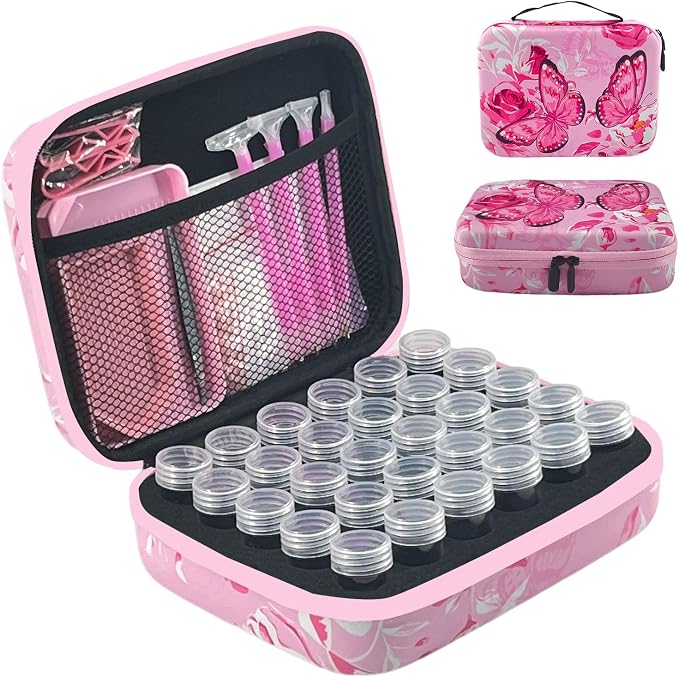 30 Slot Diamond Painting Storage Containers | Pink 30-slot storage box with tools & accessories for diamond art
