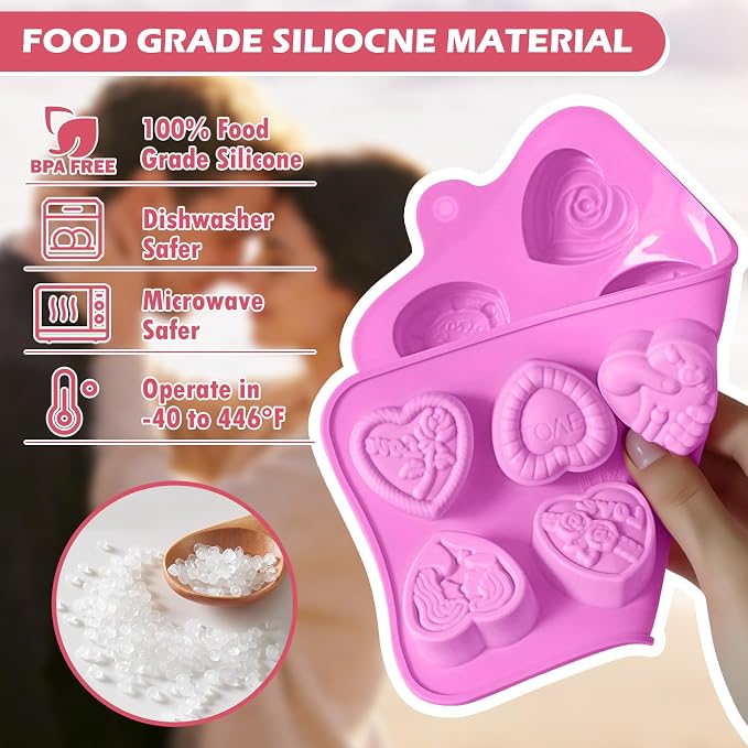 HKNMTT Heart Molds Silicone Valentine's Day Chocolate, Small 10 Love Conversation Shapes Truffle Gifts Bite Size 3D Rose Candy Mould Gummy Jello Gelatin Cute Wax Melt Ice Cube Handmade Soap DIY Making