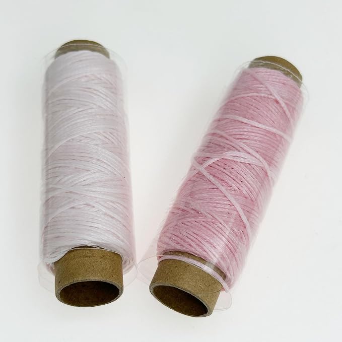 2 PCS Leather Sewing Waxed Thread, Each of 33 Yards 150D Sewing Thread Cord for Leather Craft DIY Supplies, Shoes Repairing, Pink and Light Pink