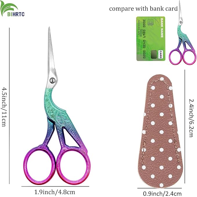 BIHRTC 4.5Inch Small Sewing Crochet Scissors Sharp Tip Stainless Steel | Scissors with Leather Cover for Threading Needlework Cutting Sewing Handcraft Craft Art Work
